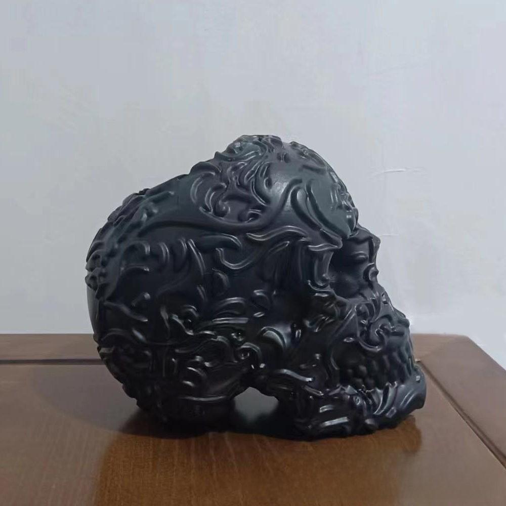 Unique Black Skull Makeup Brush Holder Decorative Resin Craft For Halloween Home Dcor