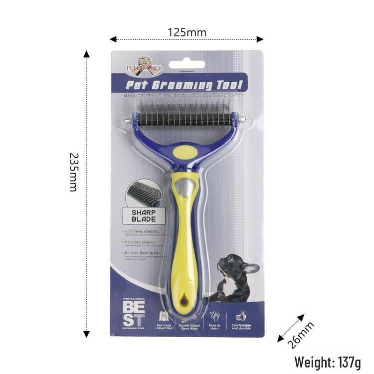 Double-Sided Pet Detangling Comb and Grooming Rake for Cats  Dogs Blue  Yellow Detangle Comb
