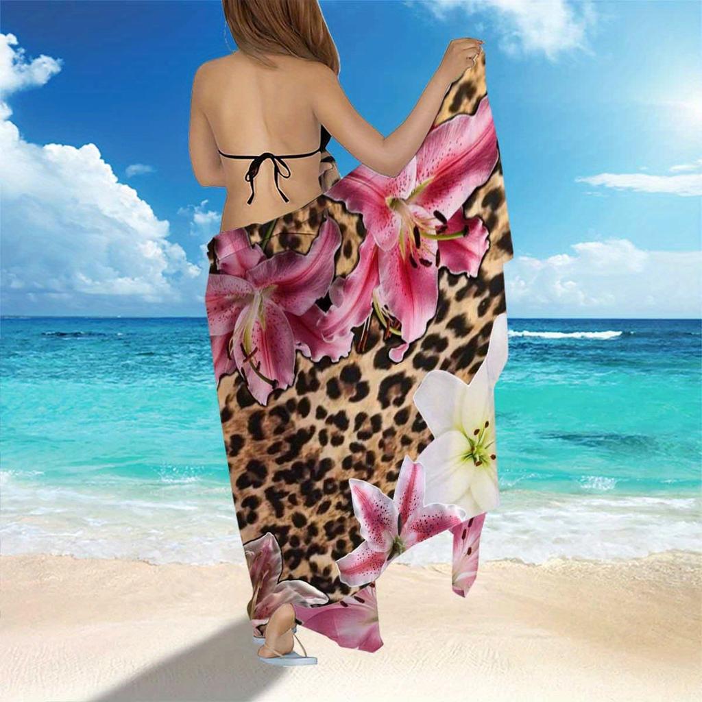 Pareo a Stampa Leopardo e Giglio Rosa per la Spiaggia, Grande Asciugatura Rapida Assorbente per Viaggi Campeggio Estate