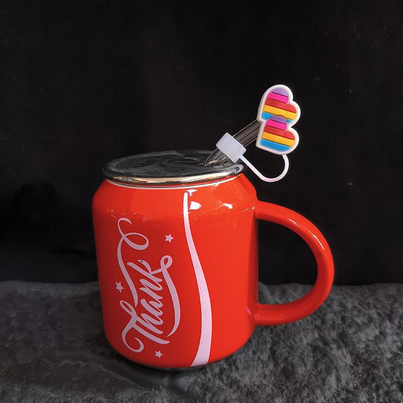 400ml Lovers Coke Cans Water Mug with Straw Lid Ceramic Believe Mugs Coffee Cups Student Couple Drinking Cup Best for Birthday