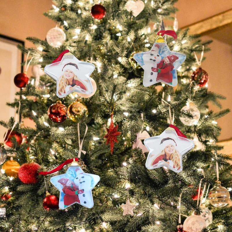 Transparent Christmas Ball Round Fivestar Photo Frame Pendant Christmas Tree Hanging Ball Picture Holder Xmas Tree Pendent