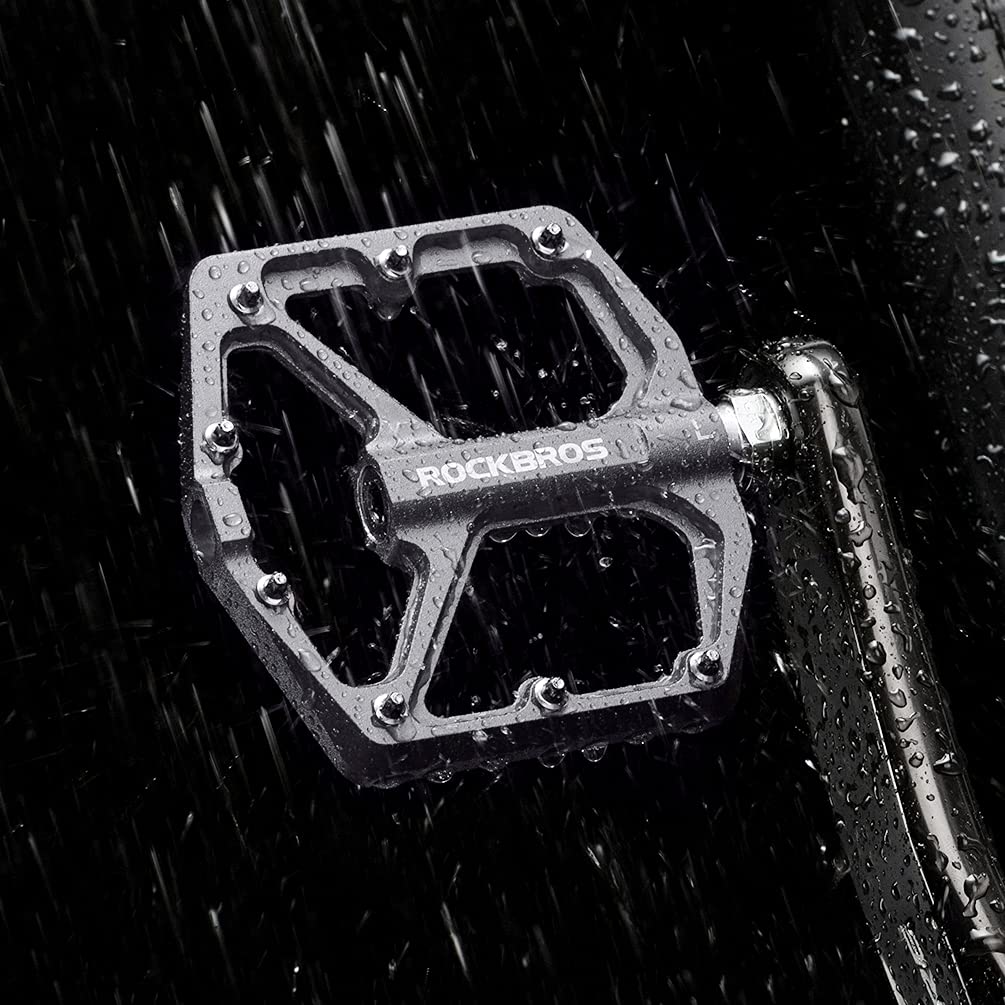 ROCKBROS Bicycle Flat Aluminum for Road Cross Bearing Set of Titanium Color Pedals, Lightweight, Pedals, Alloy, Bikes, Bikes, MTB, Etc., Platform,