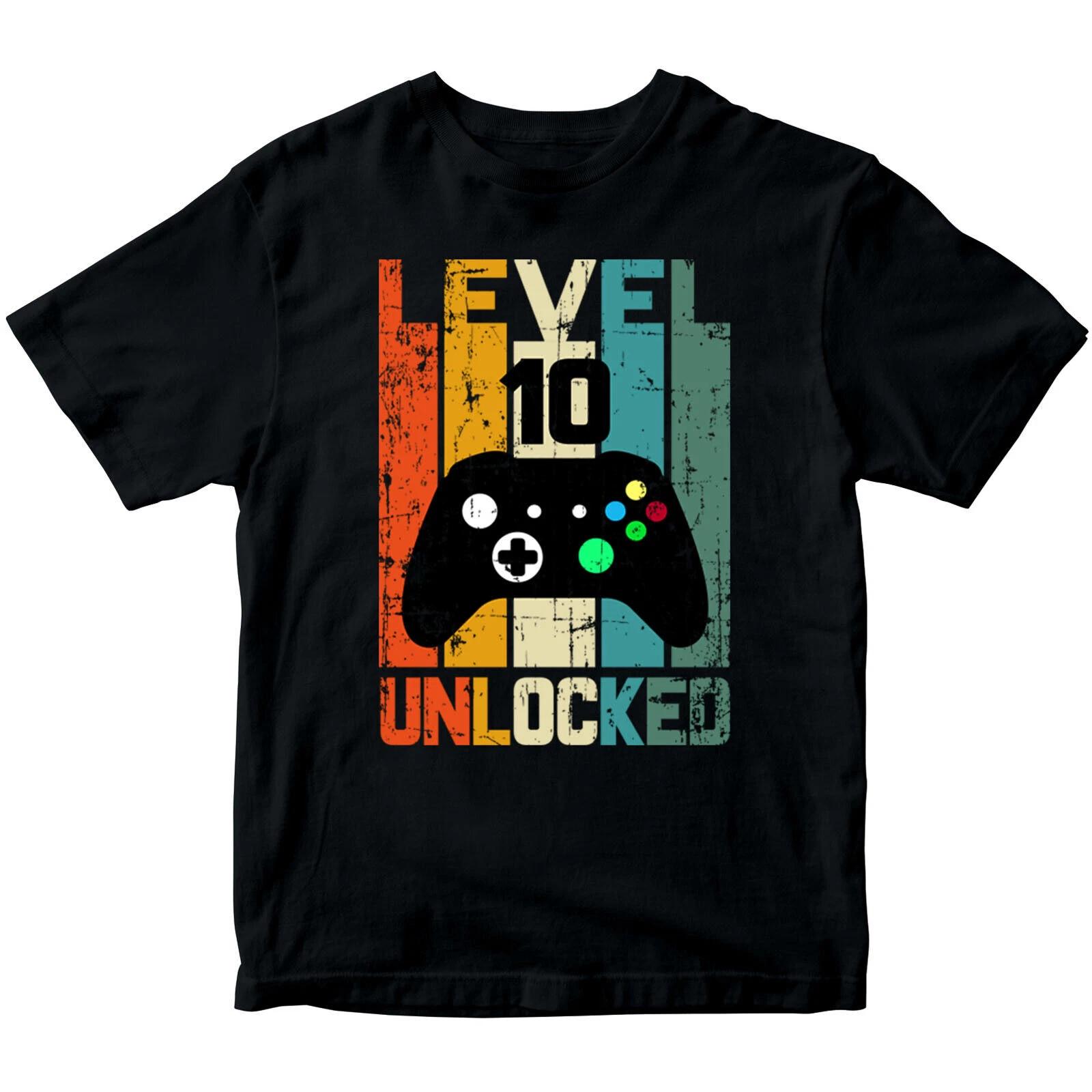 Personalised Level 10 Unlocked Birthday Gamer Boys Girls Teen Kids T-Shirts #DNE 150