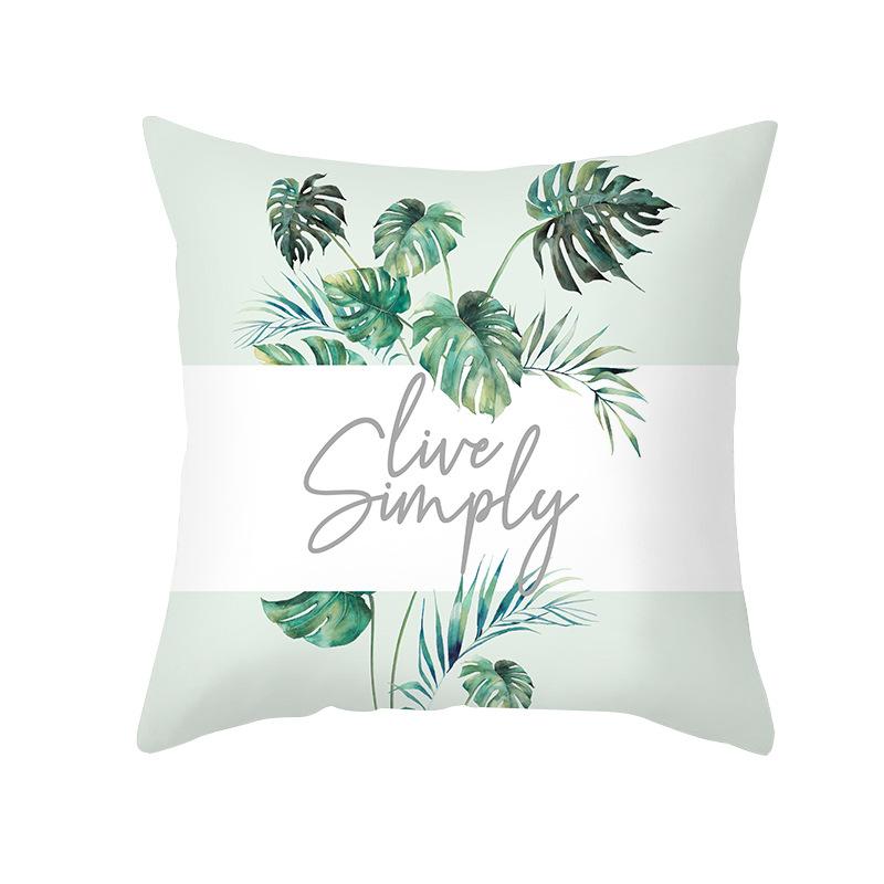 Summer Small Fresh Green Plant Print Pillowcase Peach Skin Green Leaf Home Sofa Pillowcase Bedroom Cushion