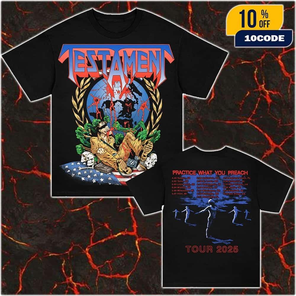 Testament Perilous Nation 2026 Tour Unisex Double Sides With Tour Dates Backprin M