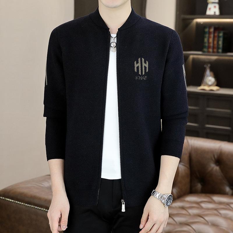 

Весенне-осенний мужской вязаный кардиган, высококачественный свитер для верхней одежды, модная вязаная куртка для мужчин среднего и молодого возраста M хаки