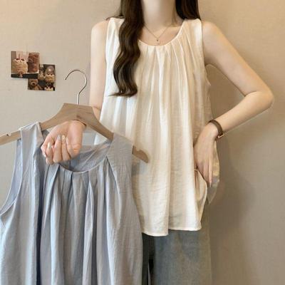 Plus Size Women's Sleeveless Round Neck Top - Summer 2025 New Loose Slimming Versatile Cover-Up