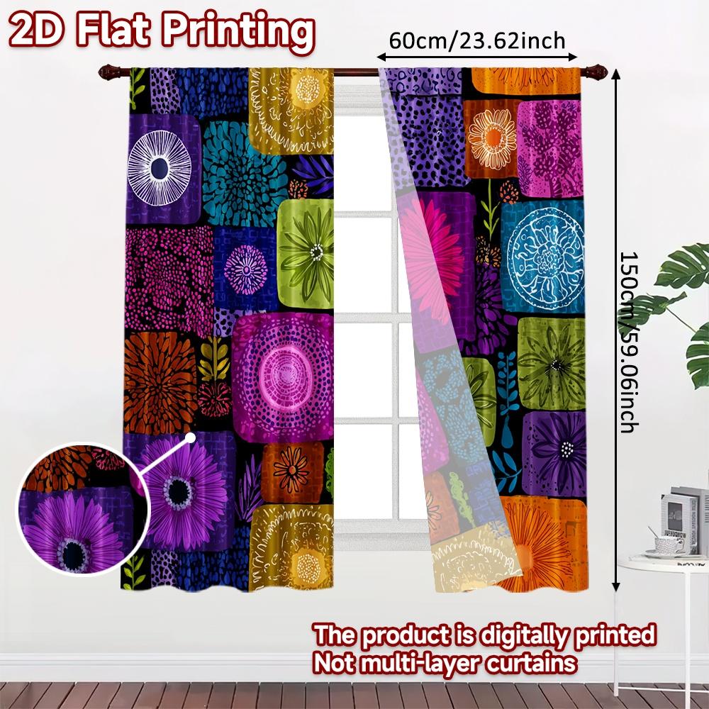 2pcs   2D FLAT PRINTING Curtains (Without Rod) Pattern Mosaic(2) Christmas Festival Creative Curtains Polyester Curtains