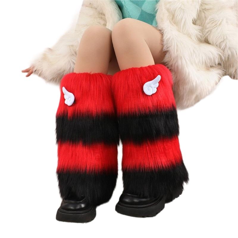 Anime Cute 3D Wing Boot Cover Women Girls Japanese Colorblock Plush Leg Warmer