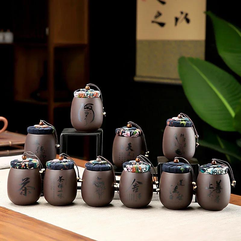 Purple Clay Tea Jar Ceramic Small Can Pu Erh Tea Box Portable Mini Travel Storage Sealed Can for Home Use Teaware Tea Caddies
