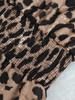 Elegant Leopard Print Women's Dress: Pleated Waist, Round Neck, Short Sleeve, Long Length