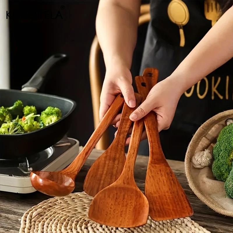 1 stk. Thailand Teak Madlavningsske Naturligt Træ Køkkenbordsservice Værktøj Suppeske Spatel Ris Si Suppe Skimmer Ske Redskaber