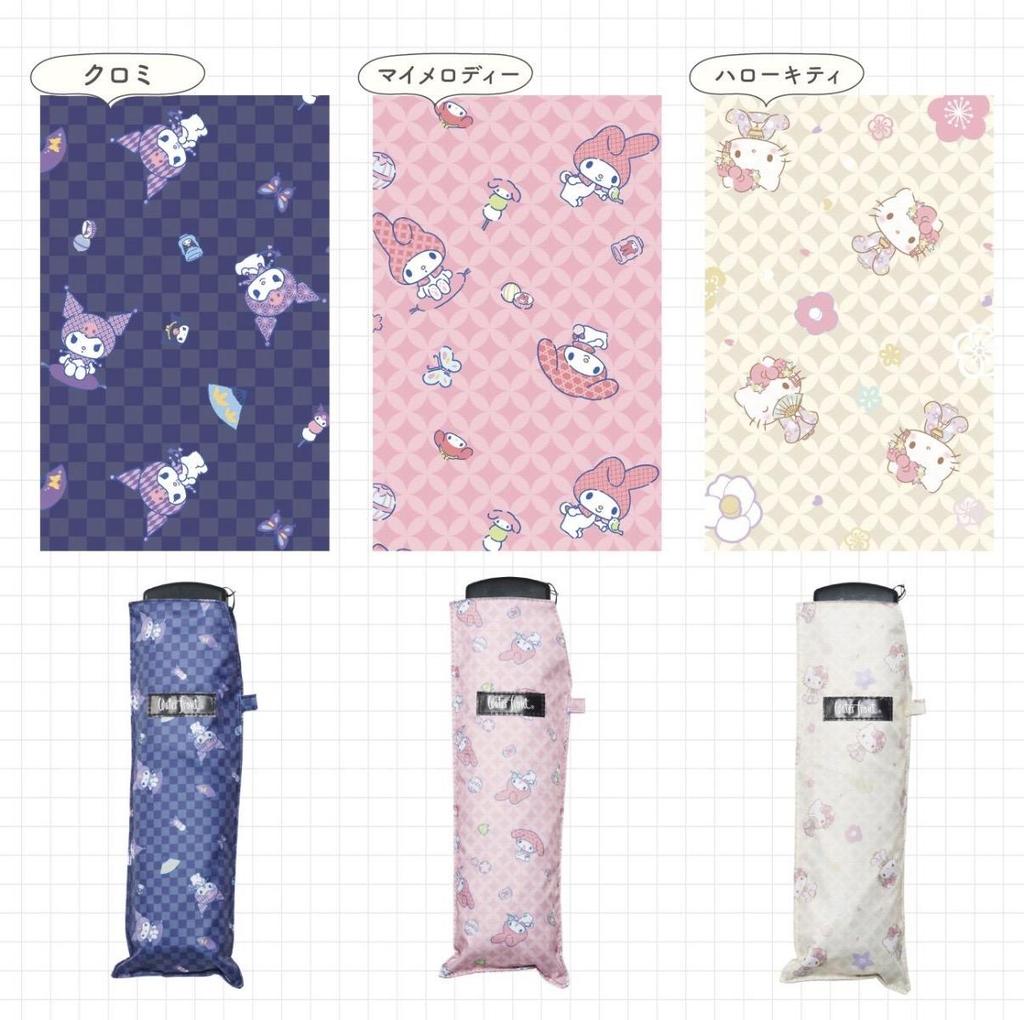 Sanrio X Waterfront Poke Flat Folding Umbrella: Kuromi, My Melody, Hello Kitty, Ultra-Slim & Lightweight, UV Protection, Made In Japan
