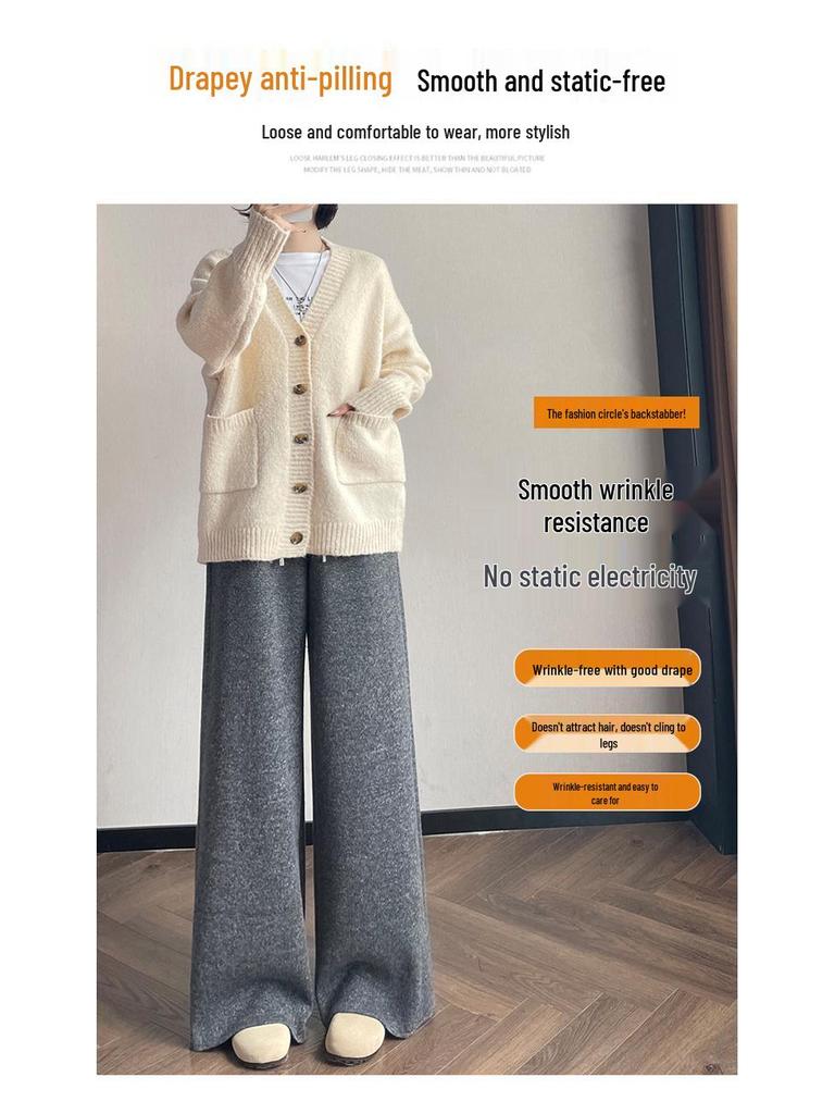 Autumn/Winter 2026 Women's High Waist Slim Fit Wide Leg Floor-Length Pants with Plus Velvet Cashmere.