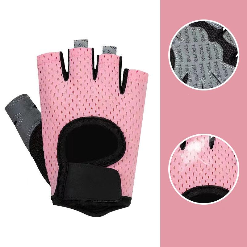

Дышащие сетчатые перчатки без пальцев для тренажерного зала для мужчин и женщин, противоскользящие перчатки для тренировок с поддержкой запястья для йоги, велоспорта, кемпинга L розовый