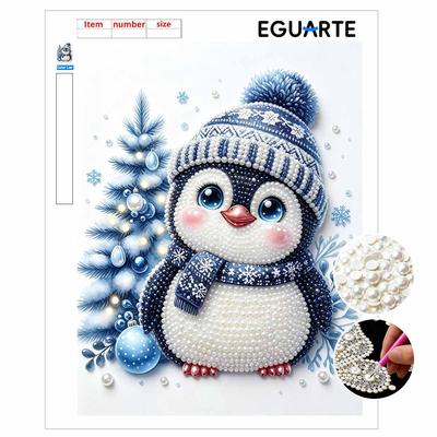 Frameless Pearl Painting Kit Cute Penguin Aesthetic Wall Art DIY Sparkling Bead Canvas Room Decor Creative Craft