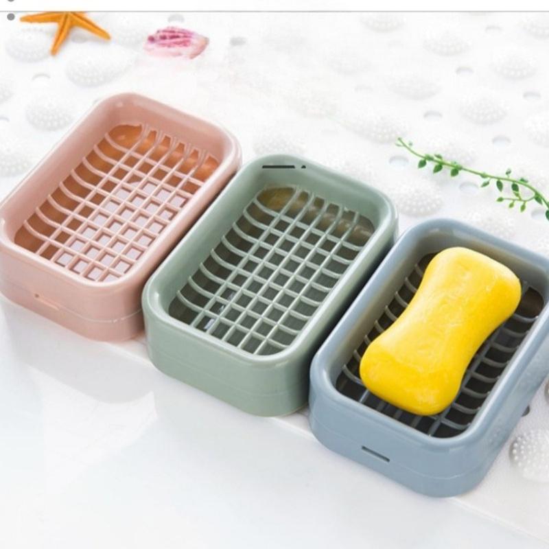 1Pc Creative Grid Soap Box Bathroom Double Drain Soap Box, Portable Plastic Soap Box Factory