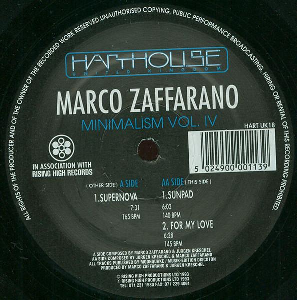 

12inch Record MARCO ZAFFARANO - Minimalism Vol. IV HARTUK18 Harthouse U.K. 1993 UK Dance & Electronica Used