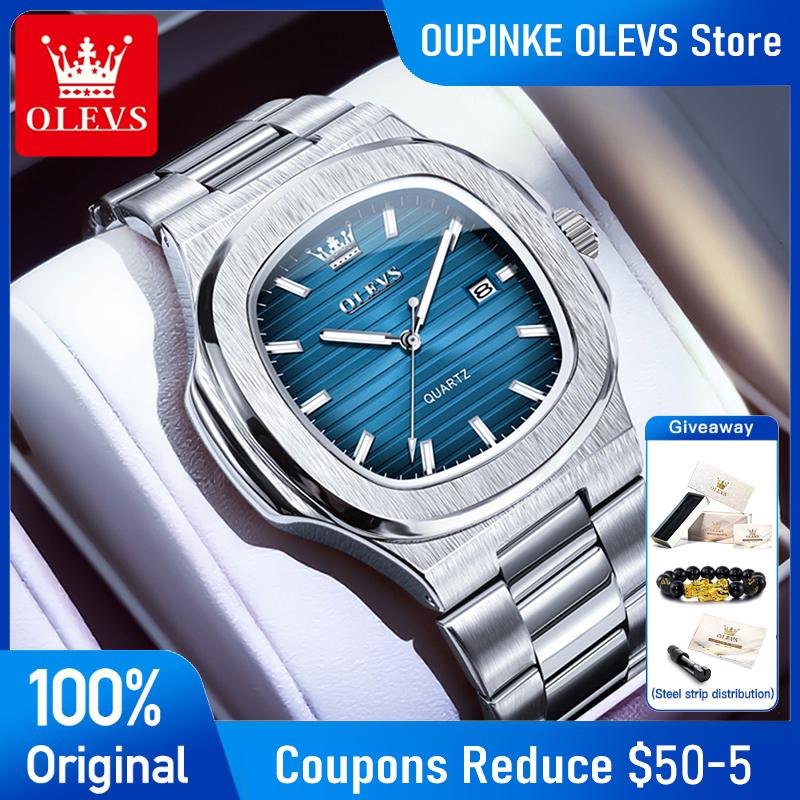 OLEVS 3696 Uhr Mann Original Luxus Quadratisch Quarz Uhr Edelstahl Wasserdicht Leuchtend Automatisch Datum Uhren Mann Box Geschenk
