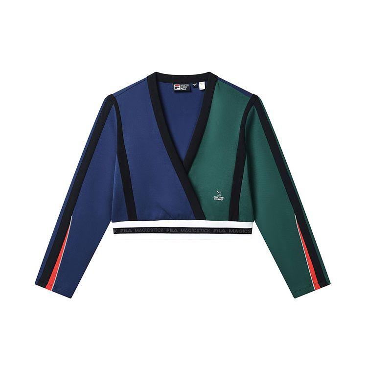 

Fila Logo Striped Color Block V-образный вырез модная повседневная футболка с коротким рукавом женские топы Legendary-Blue F11W319207F-NV XL