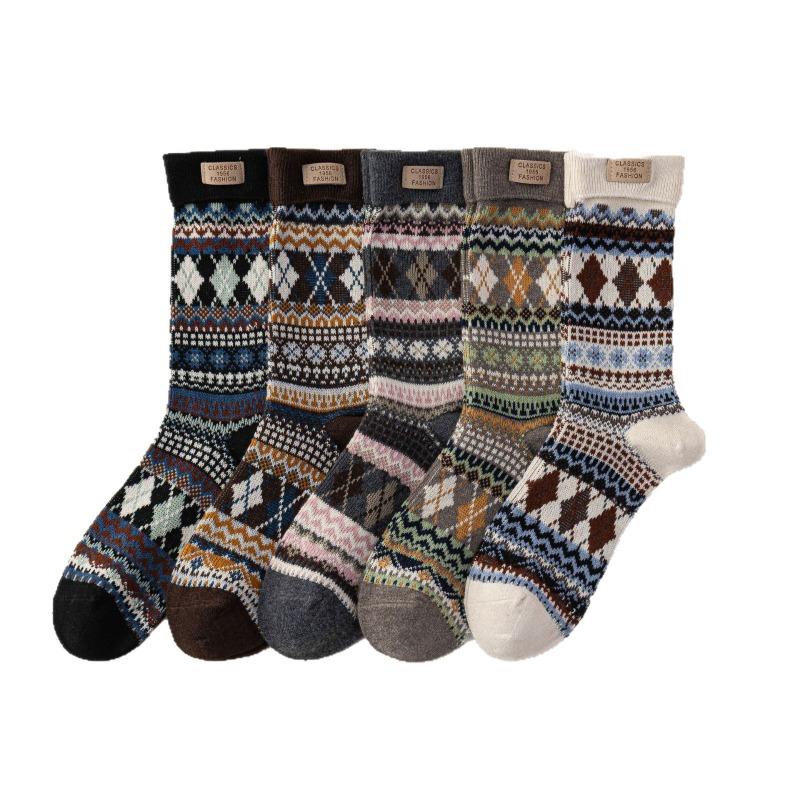 Ladies Autumn and Winter Retro Double Needle Double Road Cloth Standard Ethnic Style Pile Pile Cotton Socks