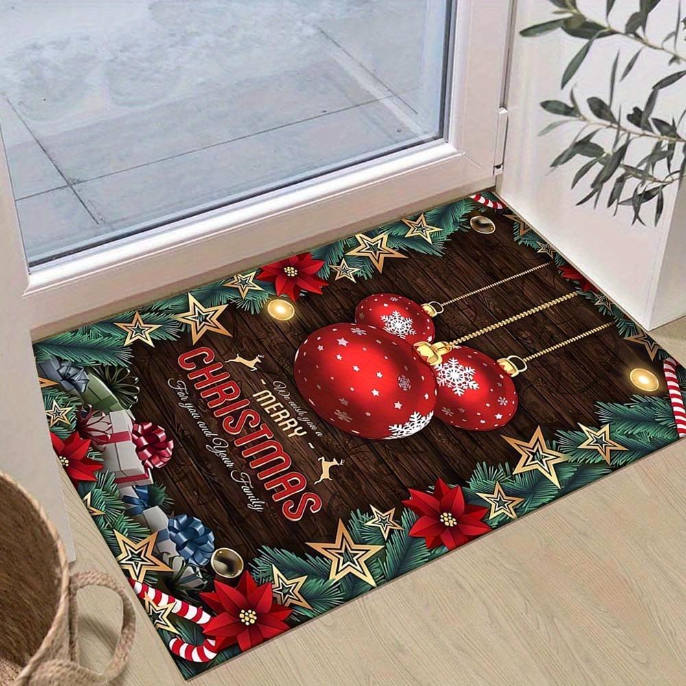 

1pc Christmas Themed Rug, Merry Chrismas Print, Bedside Carpet, Non slip Laundry Room Mat, Machine Washable Water Absorbing Entrance Door Ma 60cm by 90cm