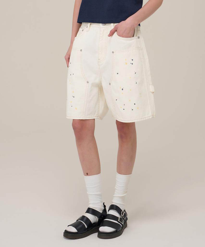 Syupeodeulai Denim Carpenter Painting Bermuda Shorts Ivory