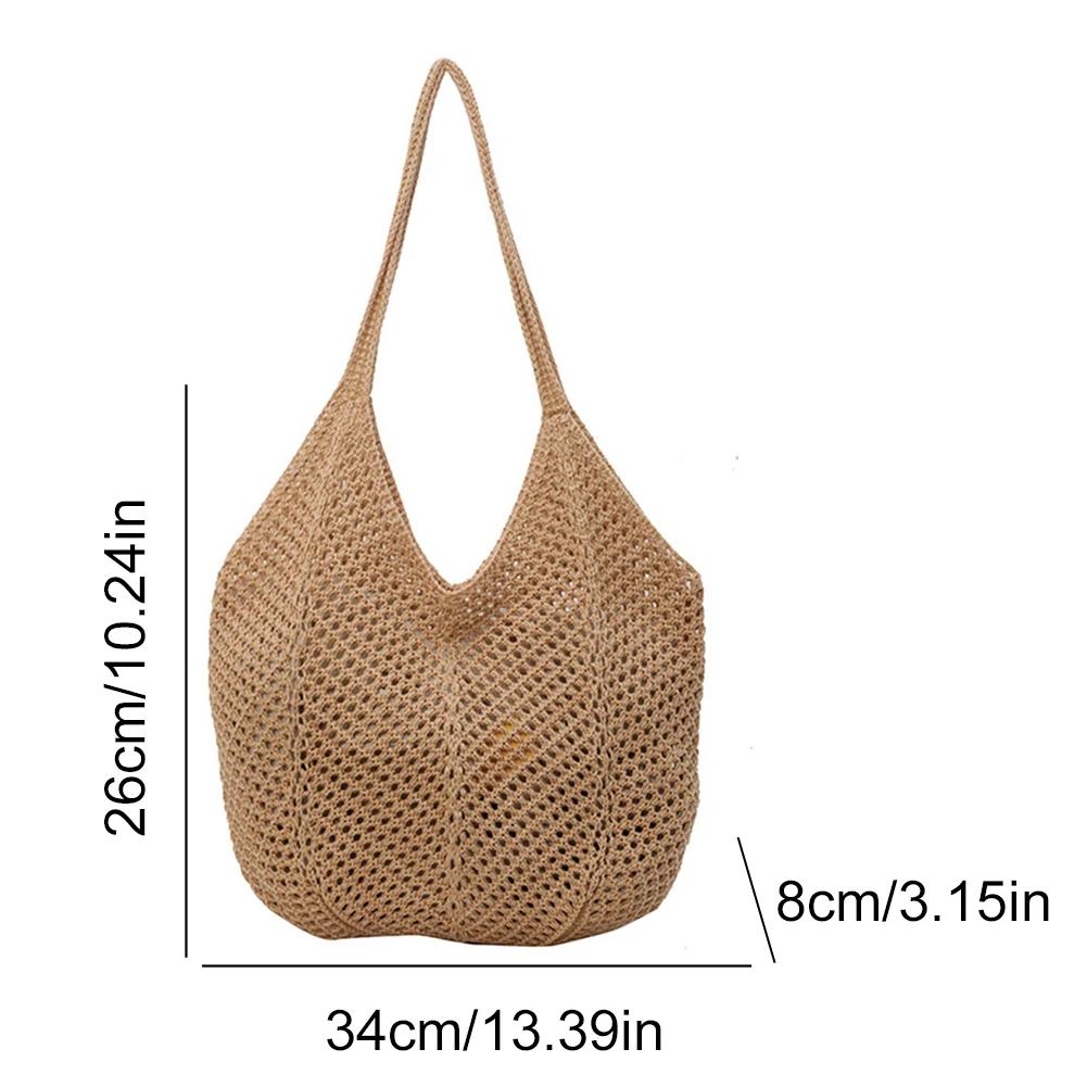 Fashion Women's Hollow Woven Shoulder Bags Large Capacity Knitting Underarm Bag Solid Crochet Tote Handbag Summer Mesh Beach Bag