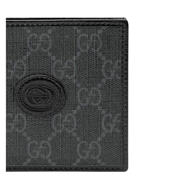 Gucci Presbyopia Logo Interlocking Double G Logo Short Bifold Canvas and Leather Wallet Wallet Men's Black Gray