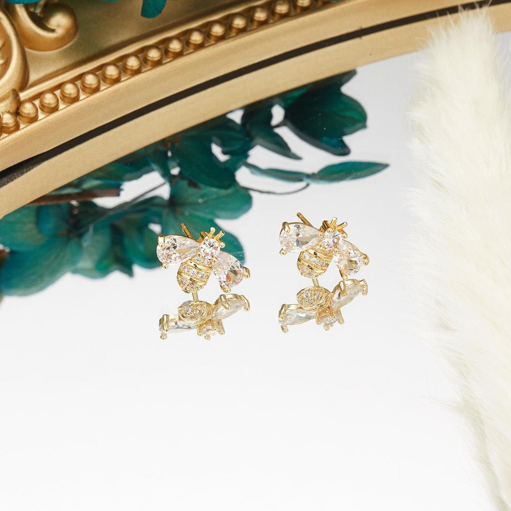 Kolczyki pszczoły z cyrkoniami mikro-inkrustowanymi, igła srebrna S925 dla kobiet: Prosty, Elegancki Wzór Zwierzęcy