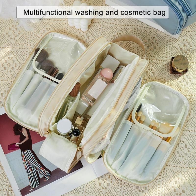 Spacious Multi Functional Travel Makeup Case Waterproof Storage Toiletry Bag For Women PU Leather Handbag
