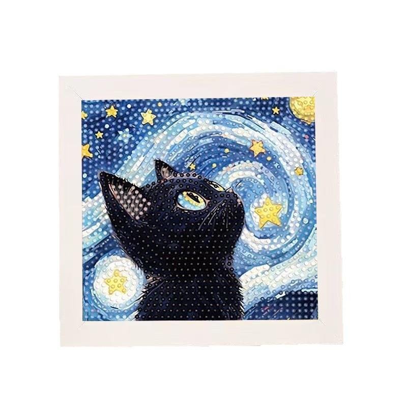 High-End Diamond Painting Diy Van Gogh Starry Sky Cat Creative Handmade Toy Table Decoration Diamond Painting With Frame