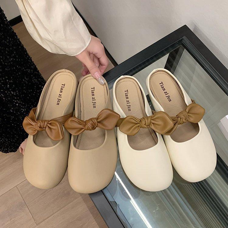 Baotou slippers women's outer wear spring 2025 new French gentle bow one pedal lazy half slippers