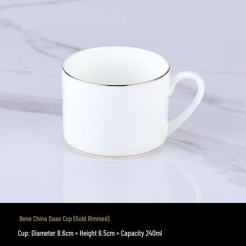 Luxurious Bone China Gold Rim Coffee Cup & Saucer Set - Pure White Ceramic English Style for Hotels and European Coffee Service