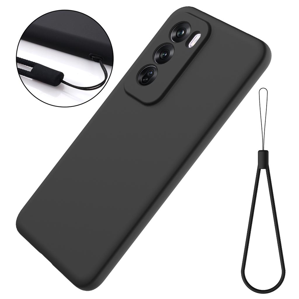 For Oppo Reno12 5G (Global) Protective Case Liquid Silicone Phone Cover with Wrist Strap