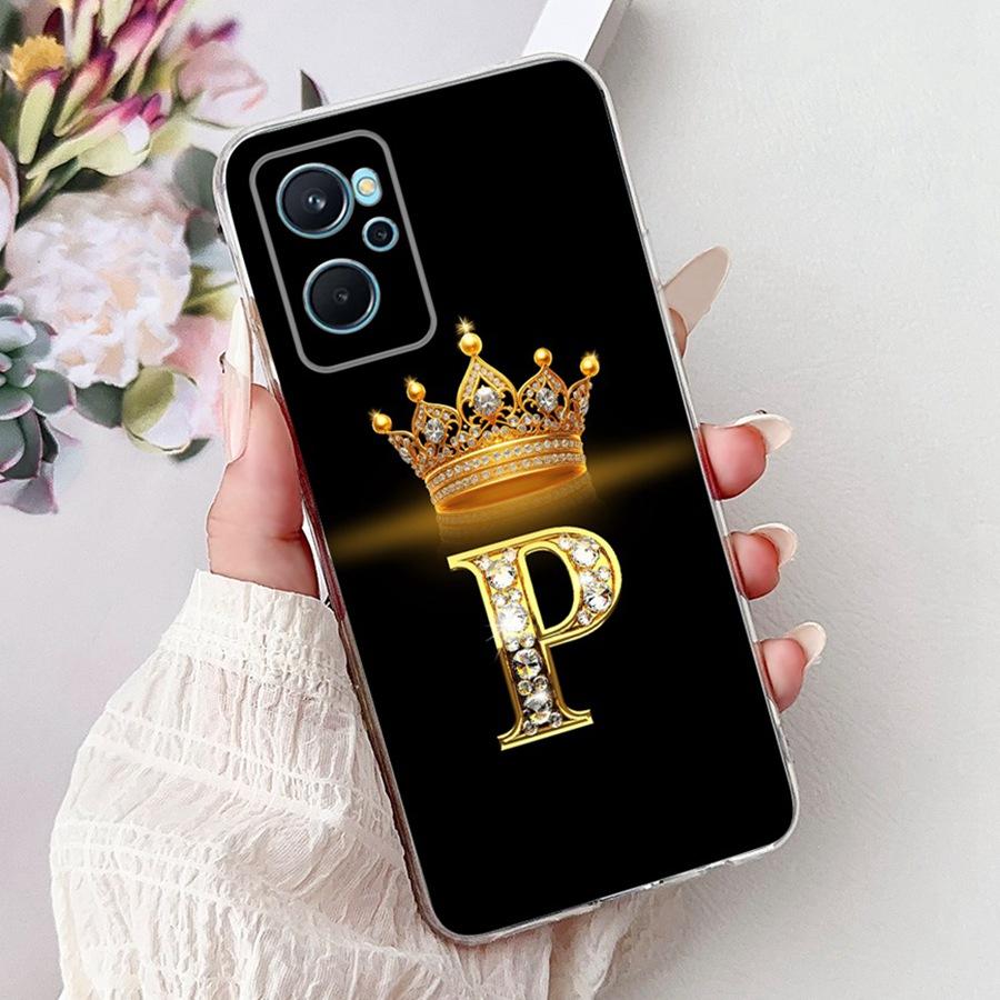 For Realme 9i 4G 5G Case Cute Crown Initial Letters Protective TPU Cover for Realme9 Pro Plus 9 Pro+ Soft Silicone Phone Fundas