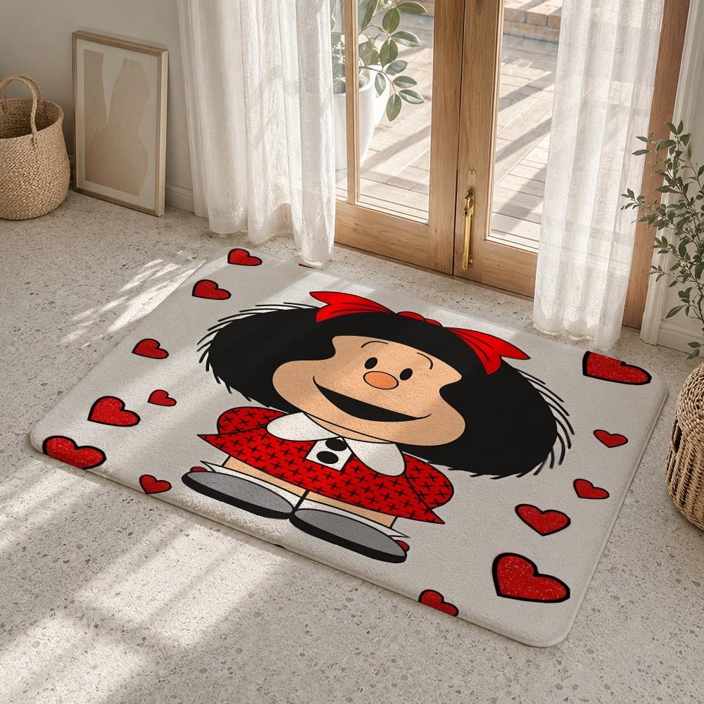 Cartoon M-Mafalda Floor Mat Flannel Rug Non Slip Absorbent Soft Washable For Entryway Hallway Bathroom Kitchen Decor