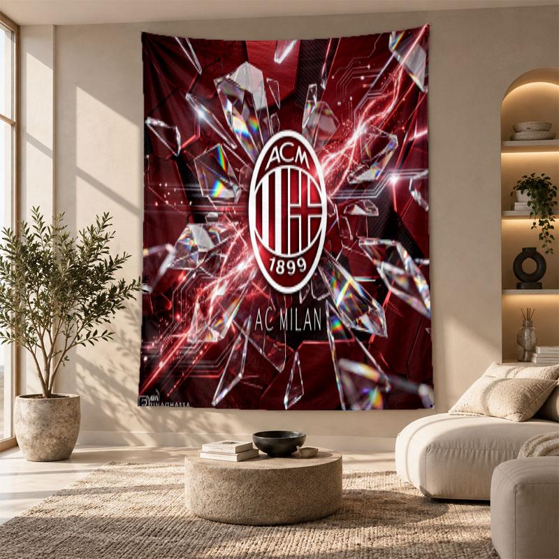 Arazzo Decorativo, Arte da Parete Stampato AC Milan, Appeso a Parete Leggero per Sfondo Camera da Letto