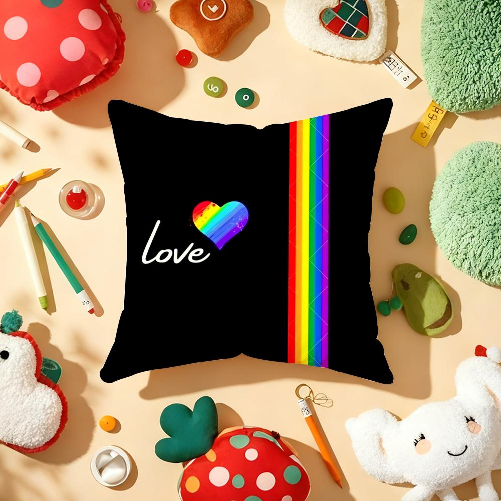 Pride Month Rainbow Cushion Cover Plush Fabric Soft Double-Sided Printed Sofa Warm Winter Home Child Gift Pillow Case