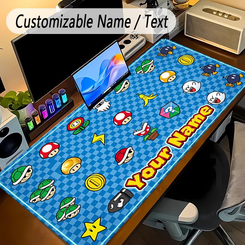 Large Mouse PadSuper Mario Custom Name Text Personalized Desk Mat Non Slip Gaming Pad