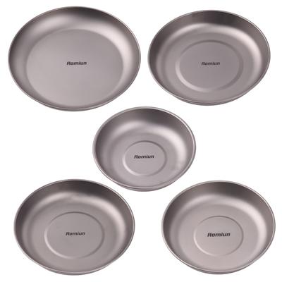 5pcs Ti Camping Plate Lightweight Round Dinnerware Set Stackable Serving Plates for Backpacking