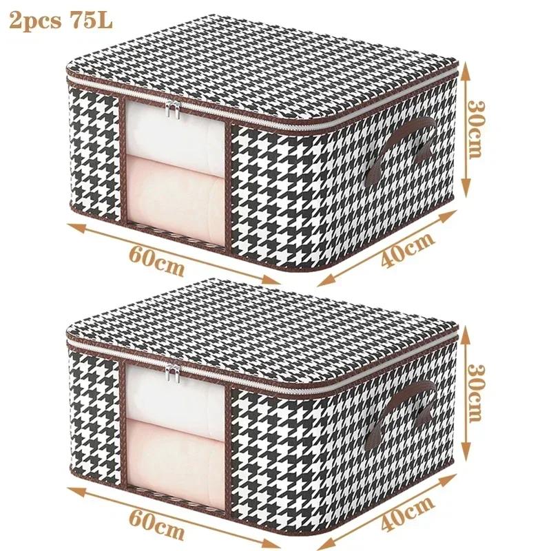 Visible Large Capacity Storage Box Portable Household Clothes Organizer With Handles Foldable Dustproof Quilt Zipper Container