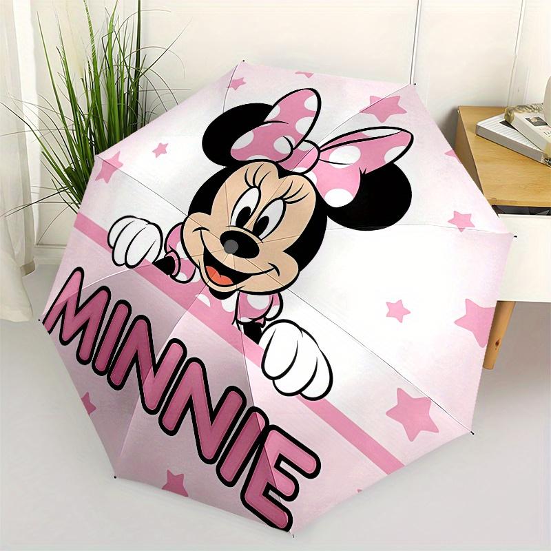 Disney Minnie Mouse,Pink Background,Stars Manual Opening and Closing Umbrella, 8-Rib Reinforced Folding Design, Lightweight