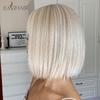 EASIHAIR Synthetic Bob Wigs with Bang Short Straight Light Blonde Beige Natural Hair Wigs for Women Daily Cosplay Heat Resistant