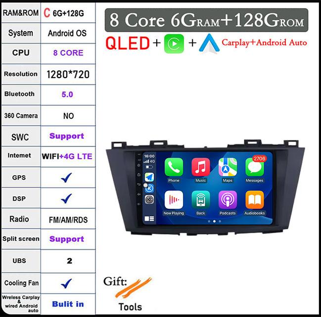 9'' QLED Screen Android 14 For Mazda 5 3 CW 2010 - 2015 Car Radio Multimedia Video Player Navigation GPS Android Carplay Stereo