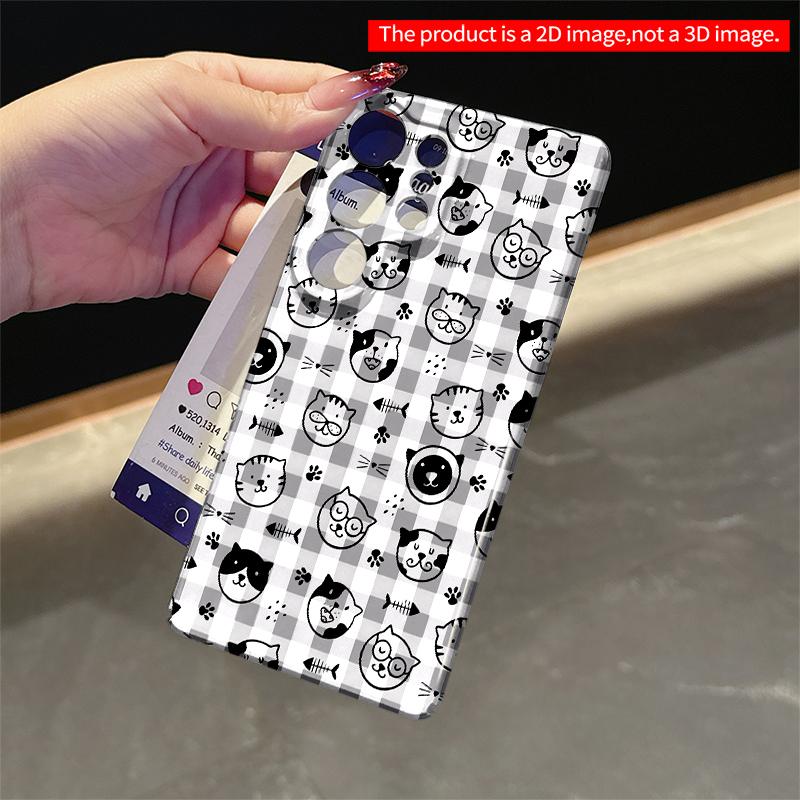 2DFlat Samsung Phone Case Gingham Cat Faces Pattern Phone Case Applicable To Galaxy S22 S23 S24 S25ULTRA S26 A12 A13 A14 A15 A16 A34 A35 A54 A55