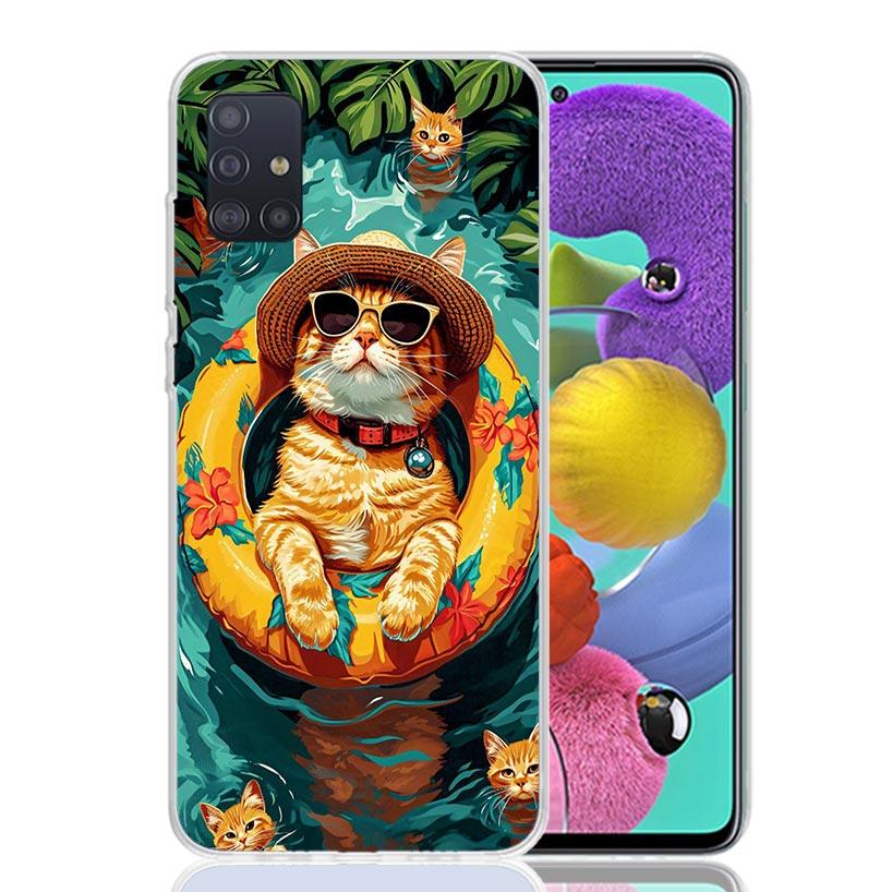

Cute Cat Watching The Sea Phone Case for Samsung Galaxy A52 A51 A50S A12 A22 A32 A72 A10S A30S A31 A71 Note 20 Ultra 10 Plus S10 Samsung A50S