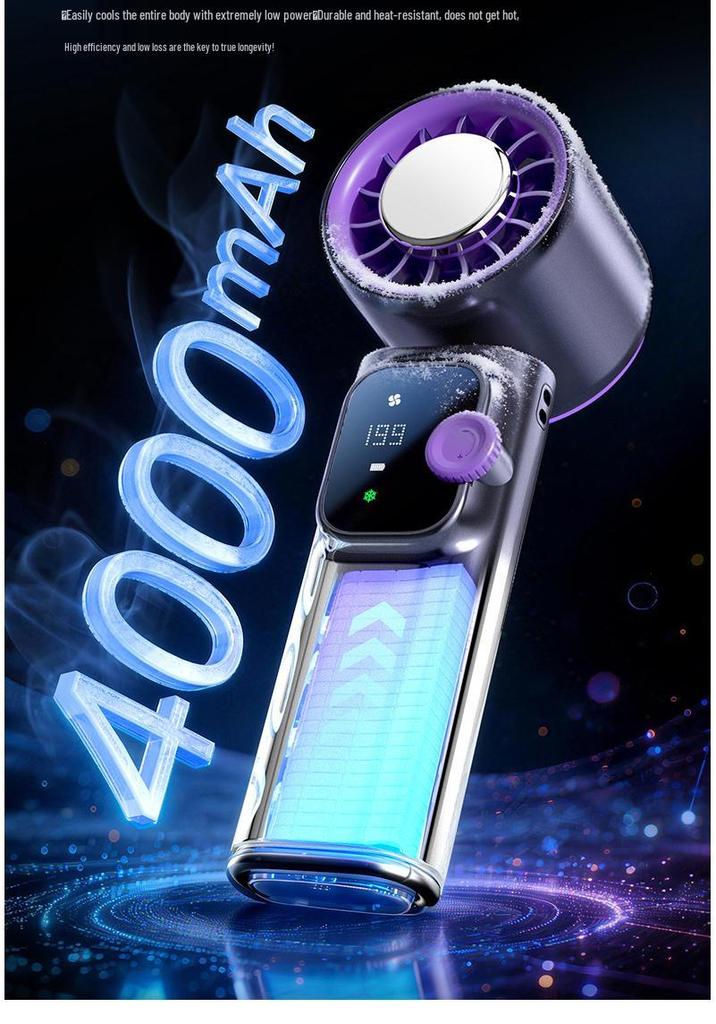 Portable High-Speed Cooling Handheld Fan with Strong Airflow, Long Battery Life, Foldable Neck, Digital Display, and Ice Pack Feature