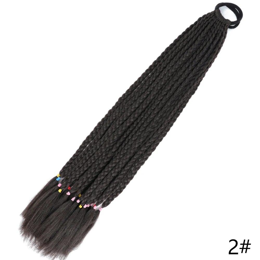 XINRAN Synthetic Long Straight Braids Hair With Rubber Bands Rainbow Braided Ponytail For Women And Girls Cosplay Party Accessories