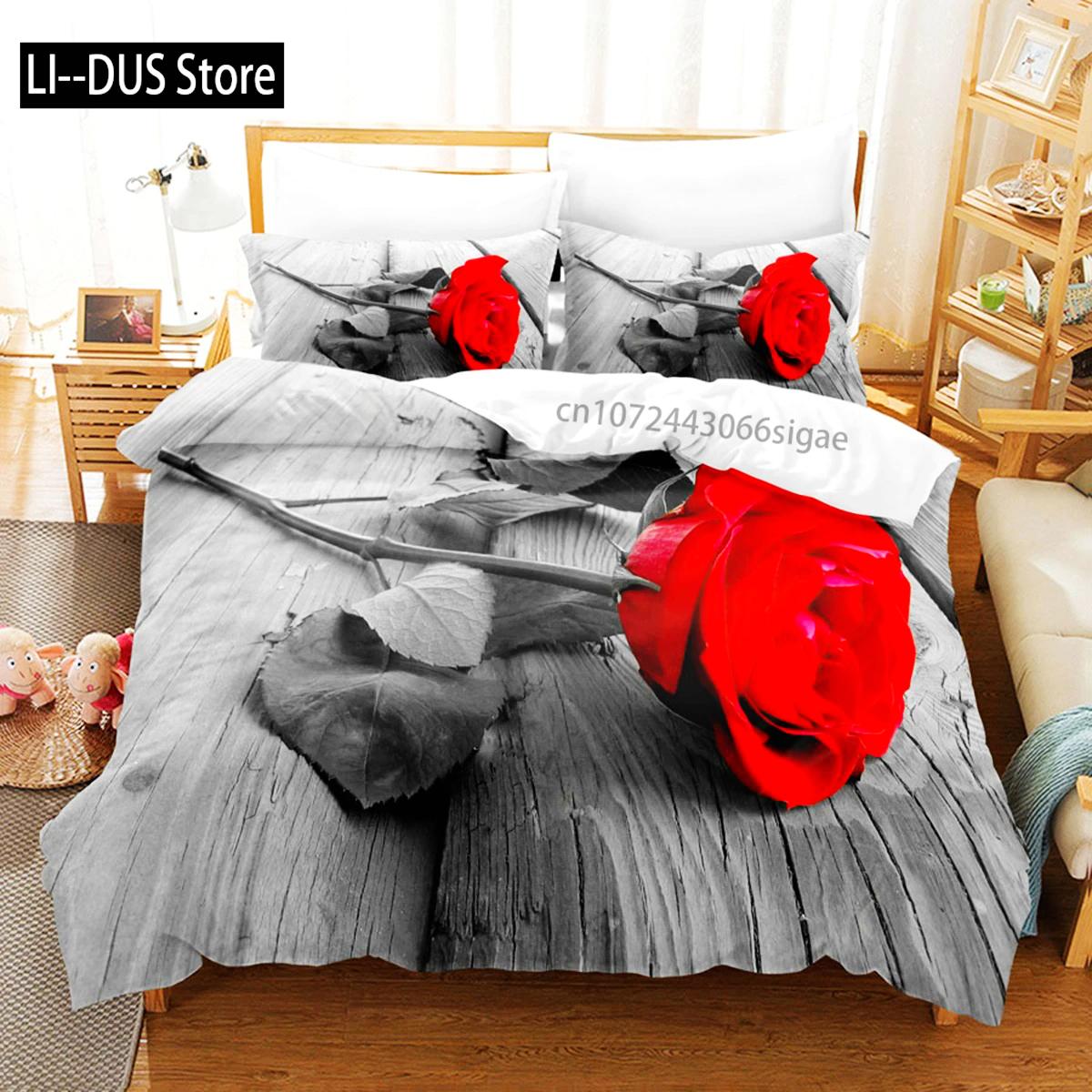 

Comforter Red Roses Queen Size King Full 3D Bedding Sets Flower Quilt Linens Single Double Bed 240X220 260X240 Comforter (quilt)-EU Single(135*200cm)3pcs